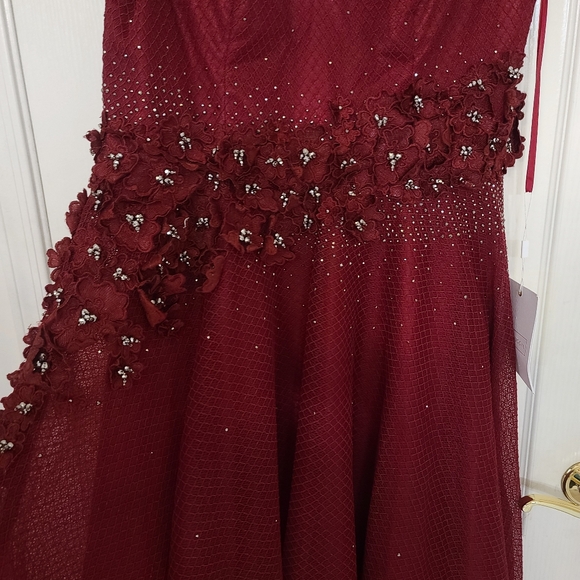Mac Duggal | Floral Applique A-line Evening Gown in Burgundy Style 11152 Size 12 - Picture 6 of 15